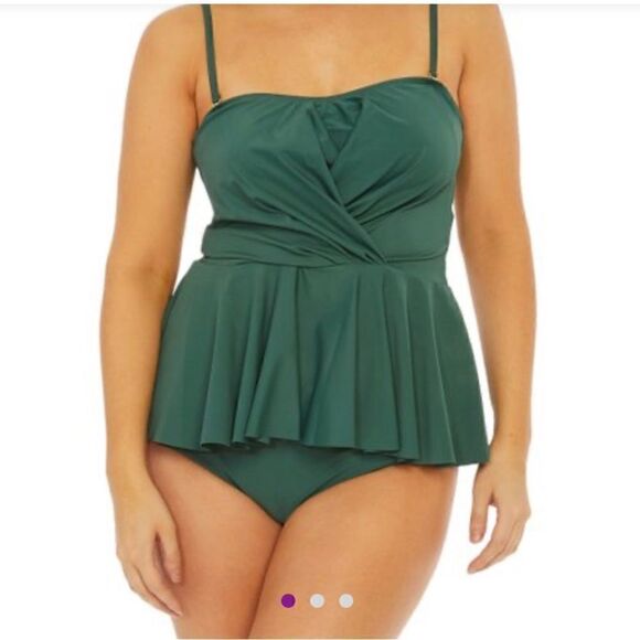 Nicole Miller Green Twist-Accent Peplum Tankini & Bottoms NWT - Picture 2 of 6